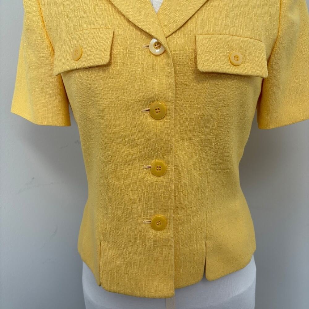 Vintage Le Suit Sunshine Lemon Yellow Fitted Blazer Y2K Mod Short Sleeve Size 6 - Picture 6 of 14